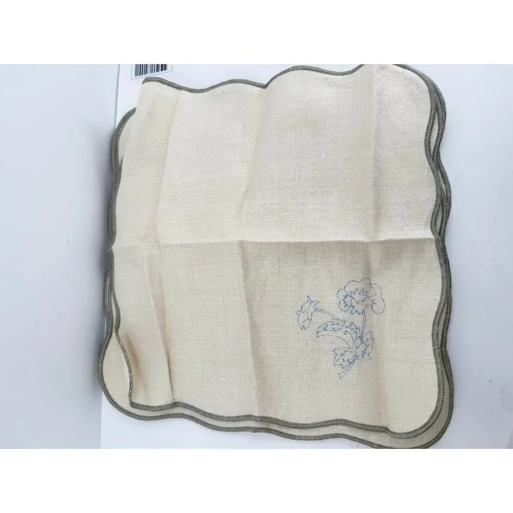 Vintage Embroidery Kit Linen Tablecloth Napkins Hand Floral Open No Thread